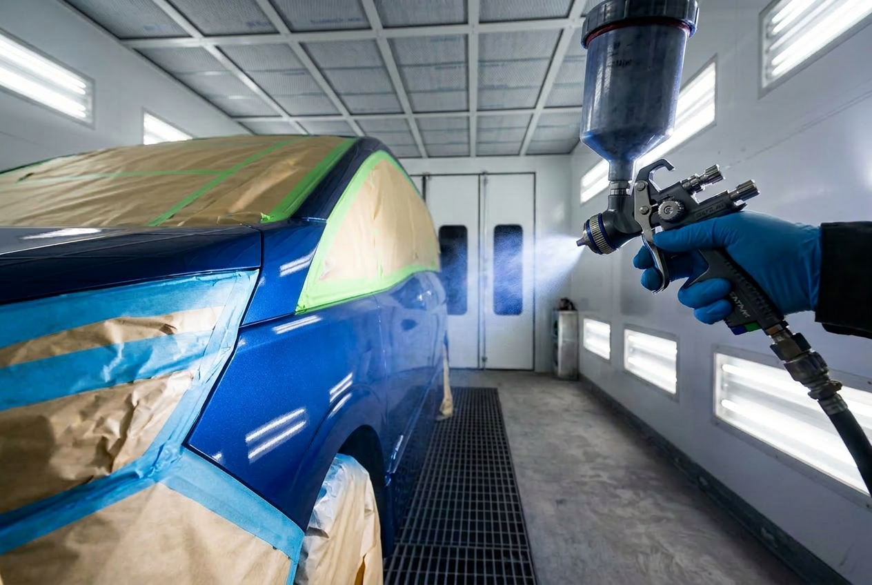 東亜自動車工業の鈑金塗装作業