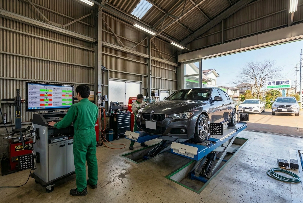 足まわり点検と調整作業